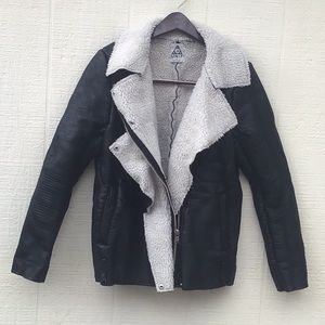 UNIF Bruges coat with faux Sherpa lining faux leather moto jacket